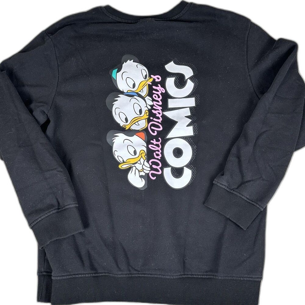 H&M Disney Donald Duck Black Large Fleece Sweatshirt Walt Comics Huey Dewey